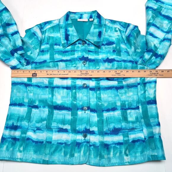 Susan Graver Lined Jacket Women's Plus Size 1X Blue Watercolor Pockets - Picture 8 of 13